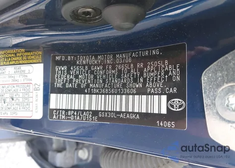 2006 Toyota Avalon Xls из США, поврежденный, VIN 4T1BK36B56U133606